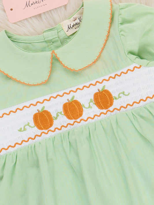 Smocked Embroidered Sweet Pea Pumpkin Bloomers Outfit