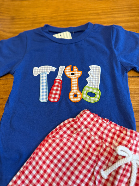Appliqué Boys Tools & Gingham Set