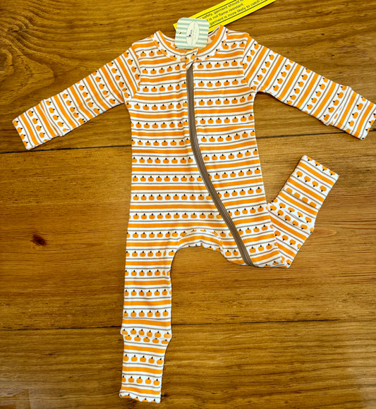 Pumpkin Stripe Organic 2-Way Zip Romper