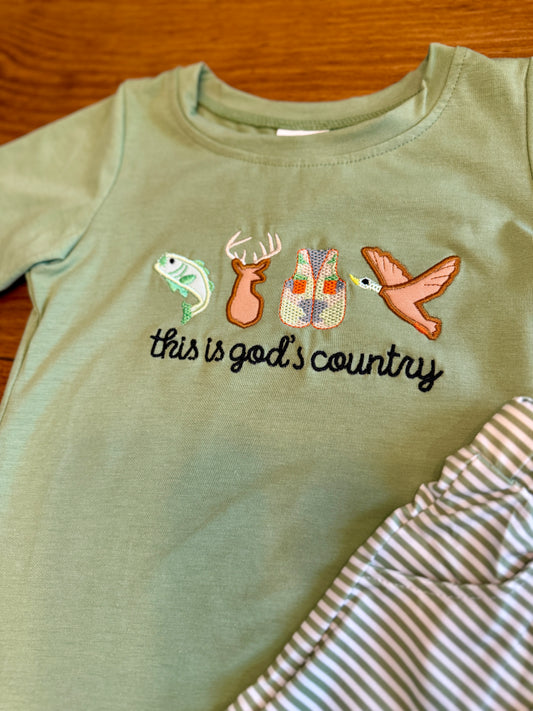 Green Appliqué Hunting Shorts Set