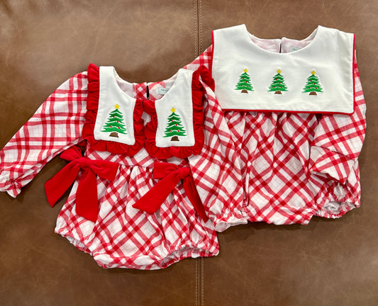 Red Plaid & Embroidered Christmas Trees Bubble