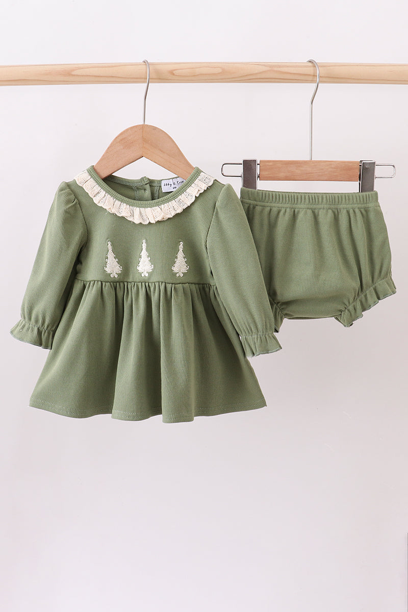 Ribbed Embroidered Christmas Tree Bloomer Set