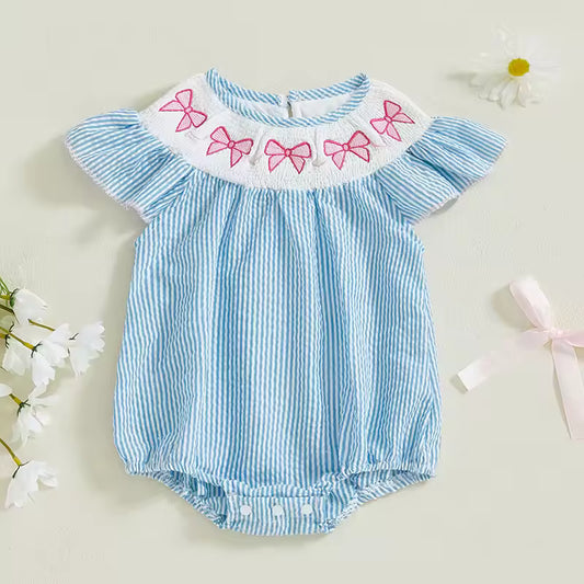 Pink Bow Embroidered Smock