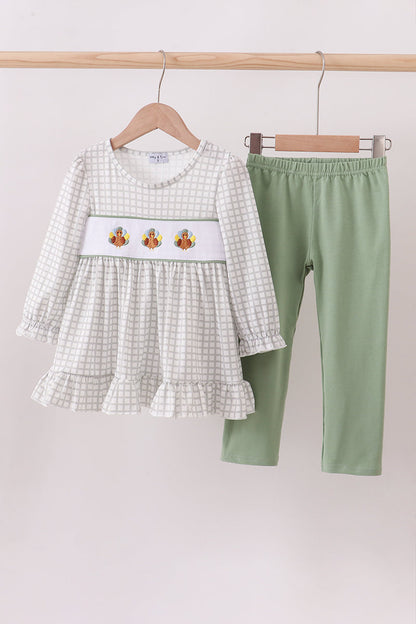 Girls Turkey Embroidery Ruffle Pant Set