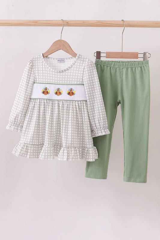 Girls Turkey Embroidery Ruffle Pant Set