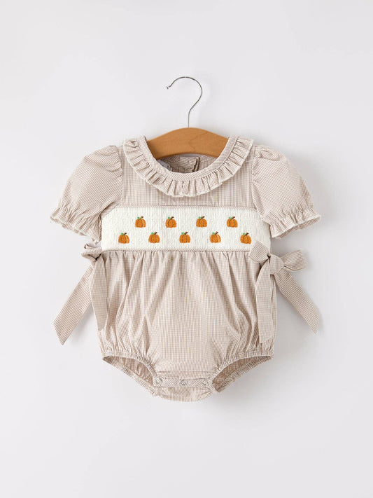 Halloween & Thanksgiving Pumpkin Embroidery Smock Romper