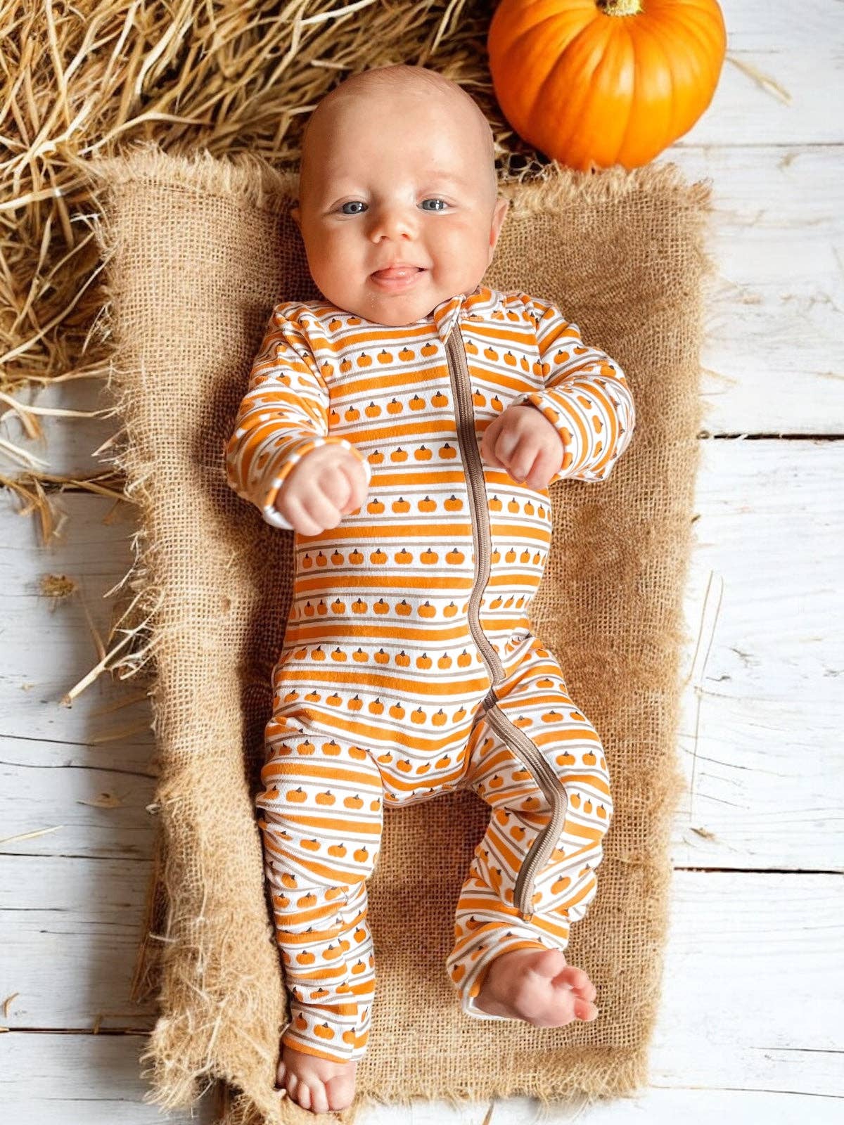 Pumpkin Stripe Organic 2-Way Zip Romper