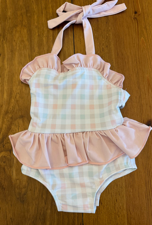 PO9 Pastel Gingham Girl's 1 Piece Swimsuit