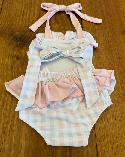 PO9 Pastel Gingham Girl's 1 Piece Swimsuit
