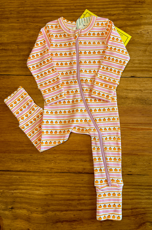 Pumpkin Stripe Pink Organic 2-Way Zip Romper