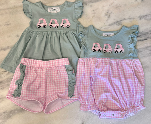 PO10 Appliqué Pink Cozy Coupe Short Set