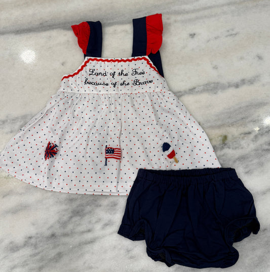 Girls French Knot Land of the Free Diaper Set