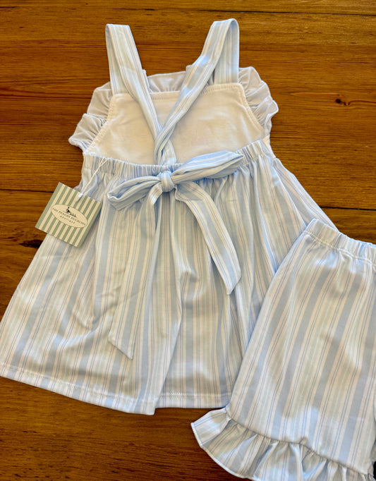 PO9 Embroidered Beach Vibes Girls Ruffle Short Set