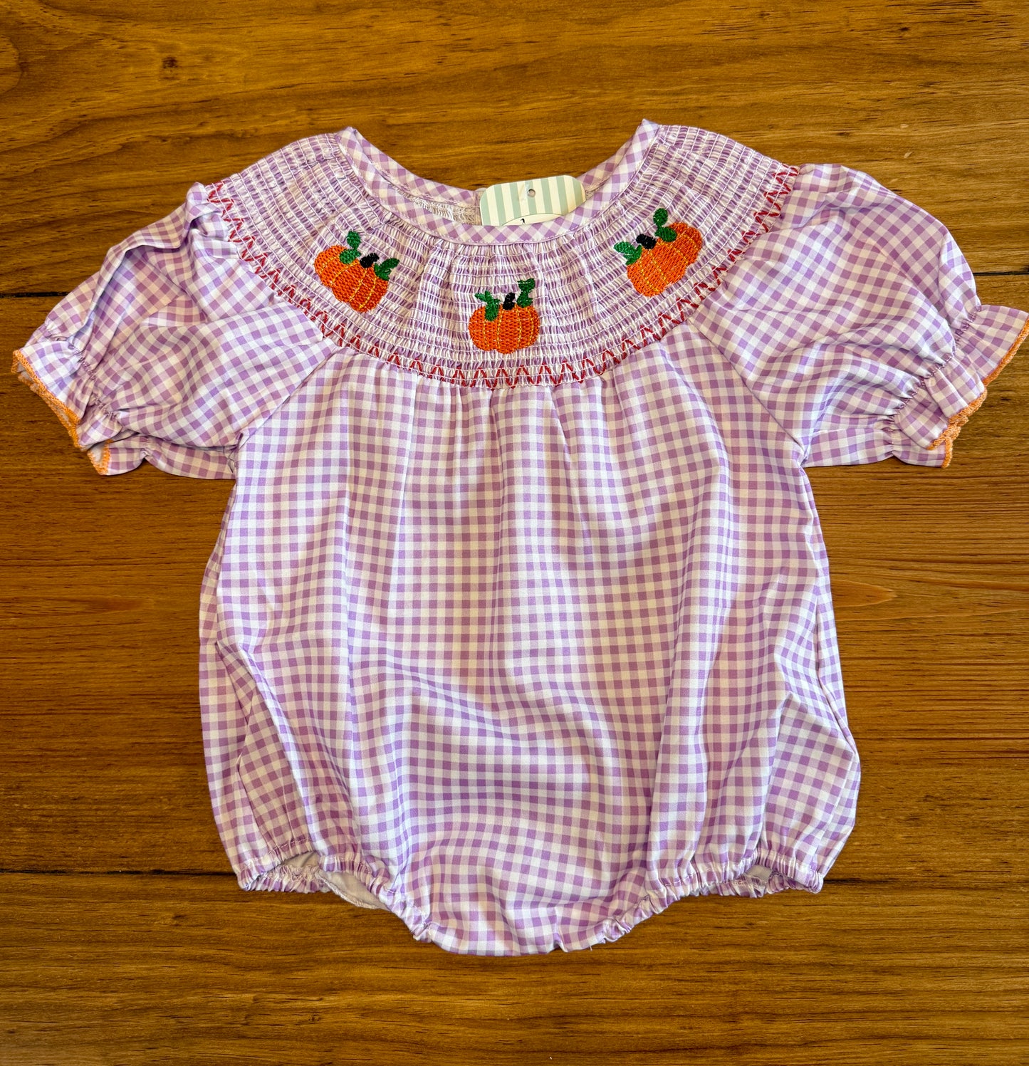 Lavender Pumpkin Embroidered Smocked Bubble