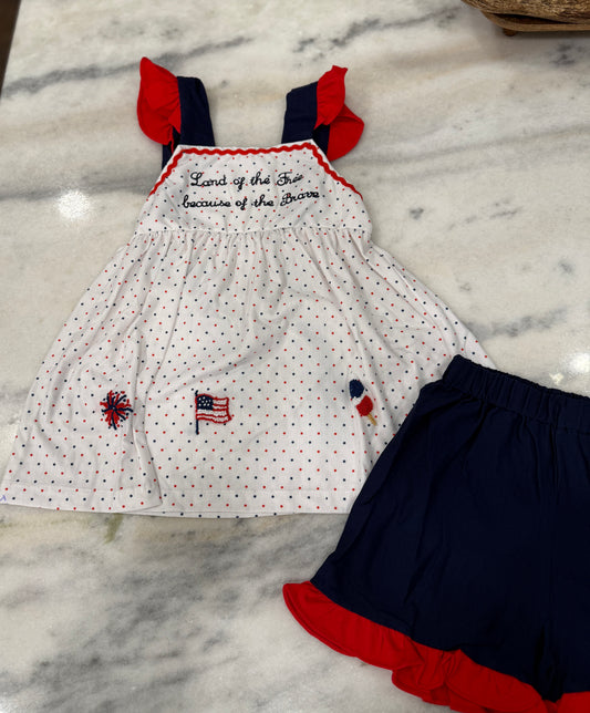 Girls French Knot Land of the Free Short Set
