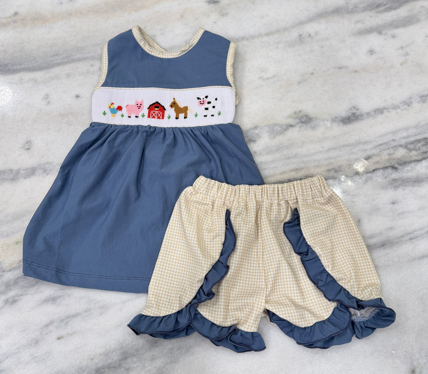 Girls Smocked Farm Short Set