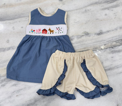 Girls Smocked Farm Short Set