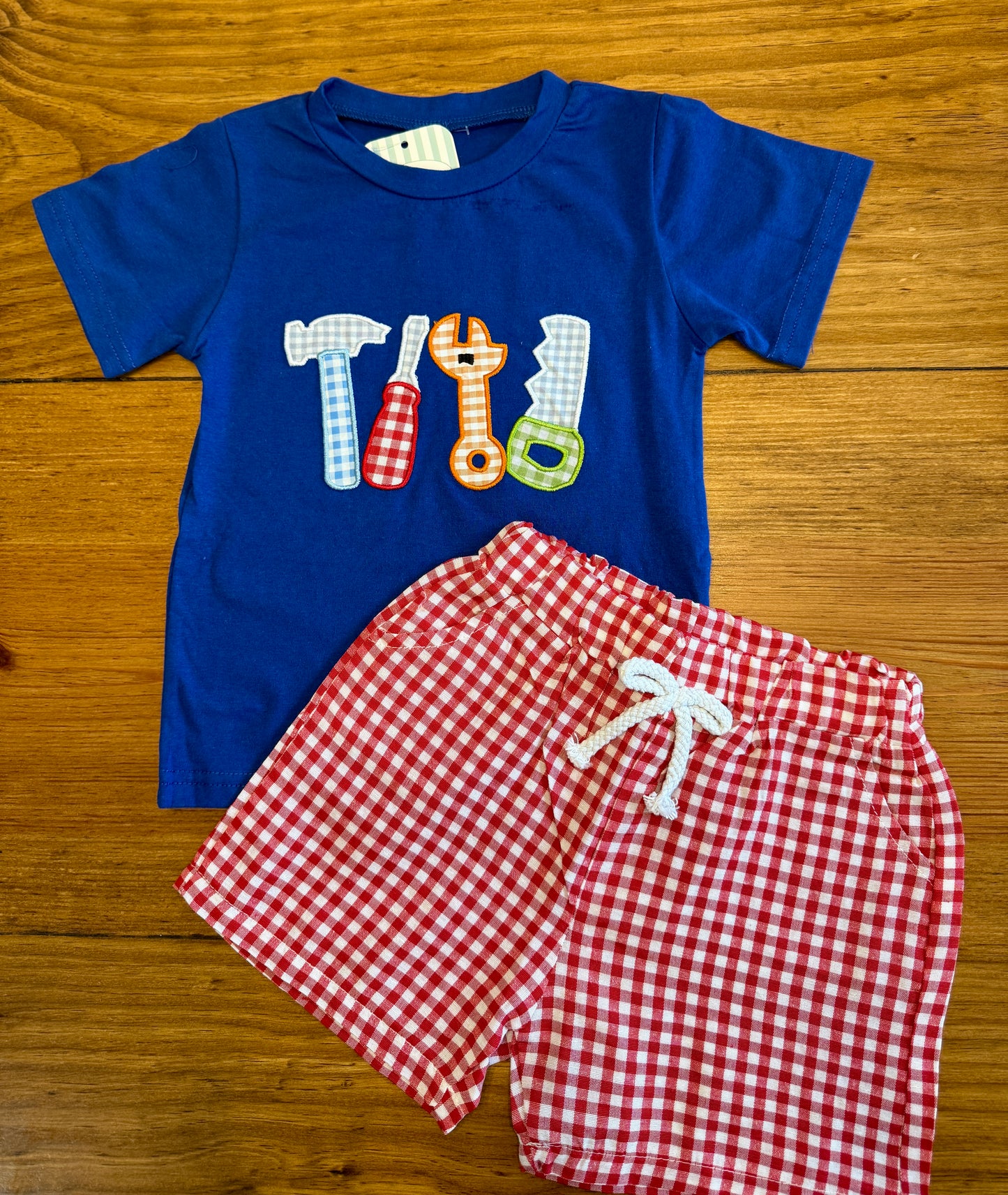 Appliqué Boys Tools & Gingham Set