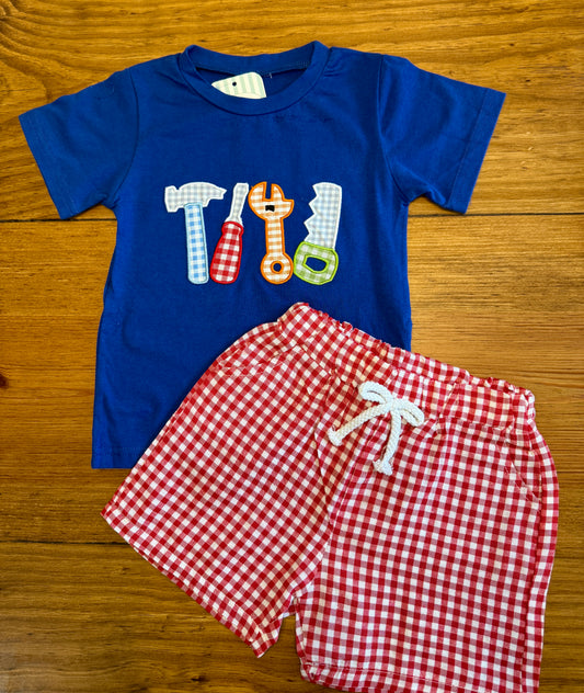 Appliqué Boys Tools & Gingham Set