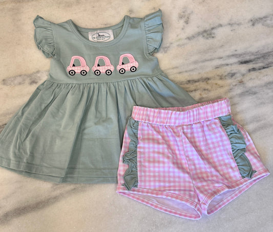 PO10 Appliqué Pink Cozy Coupe Short Set