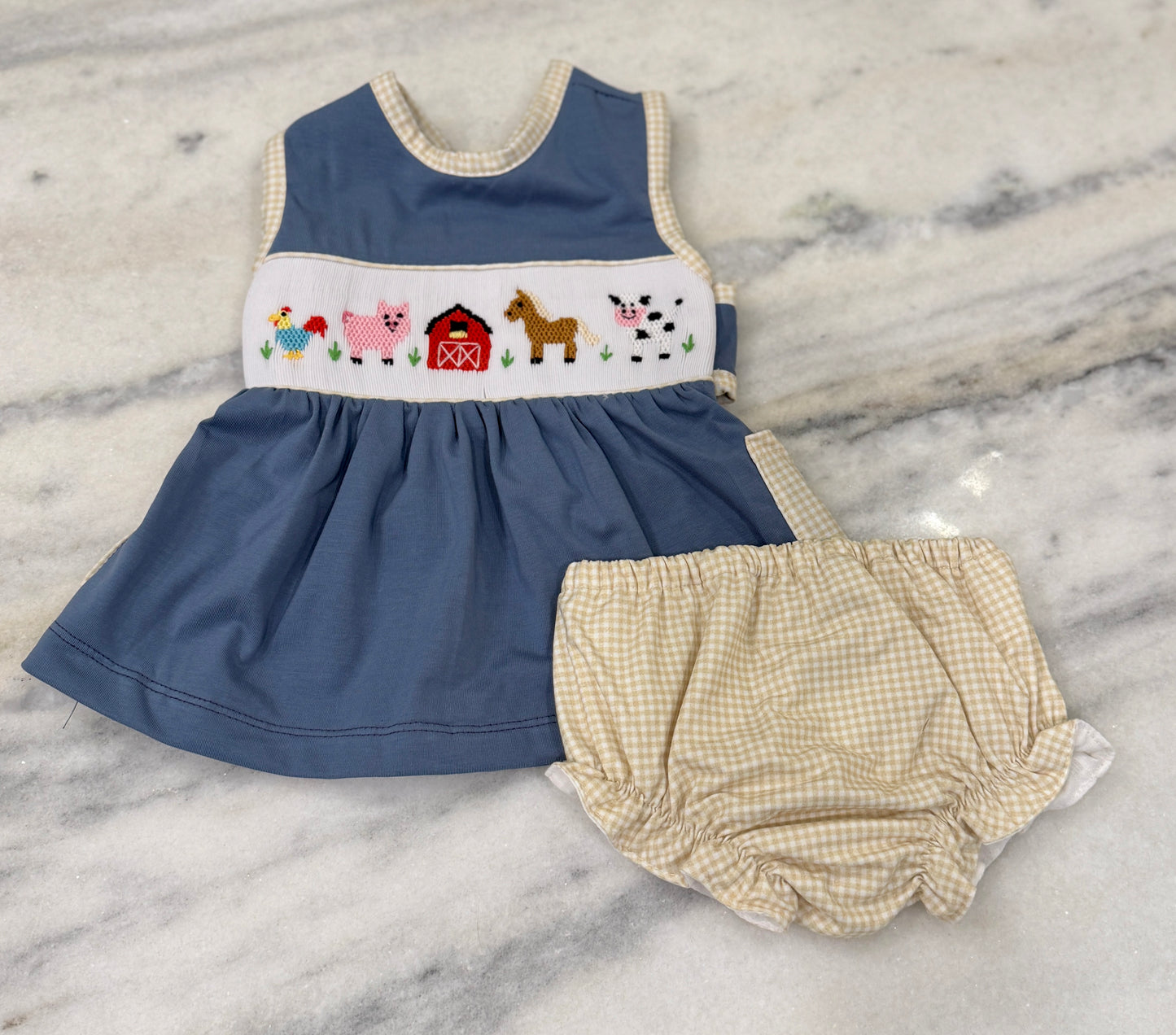 Girls Smocked Farm Diaper Set