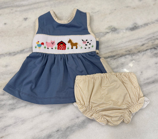 Girls Smocked Farm Diaper Set