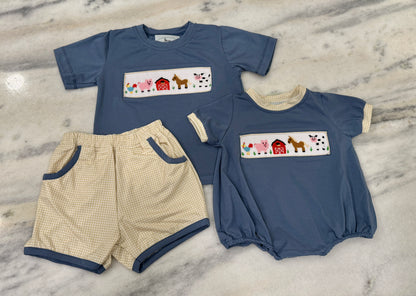 Smocked Old McDonald Had A Farm Short Set