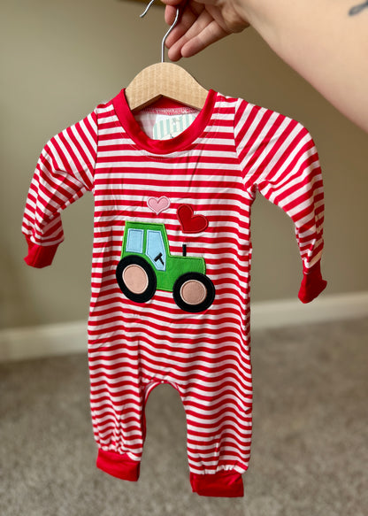 Appliqué Tractor Valentine's Romper