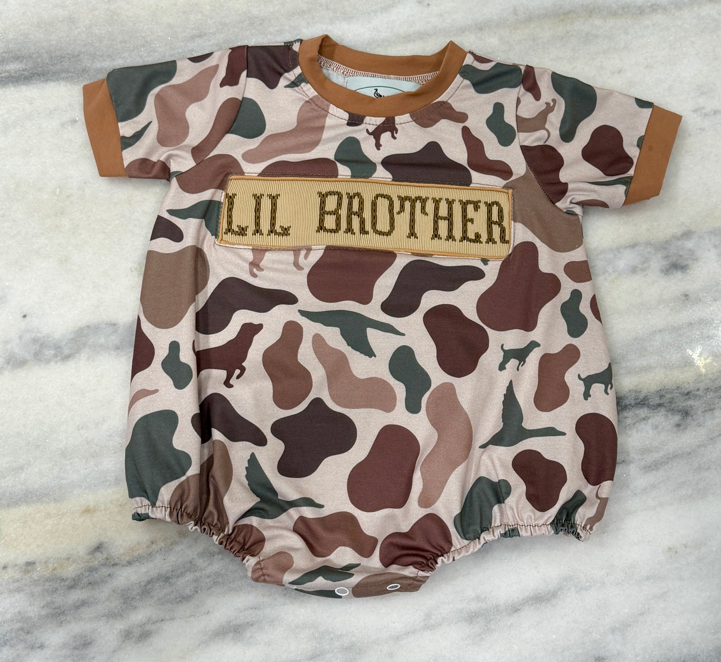 Handsmocked Camo Little Brother Bubble