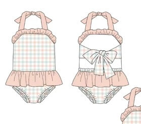 PO9 Pastel Gingham Girl's 1 Piece Swimsuit
