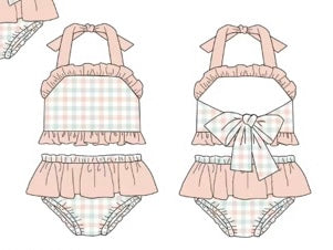 PO9 Pastel Gingham Girl's 2 Piece Swimsuit