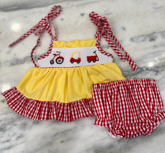 Girls Little Rider Smocked Diaper Set