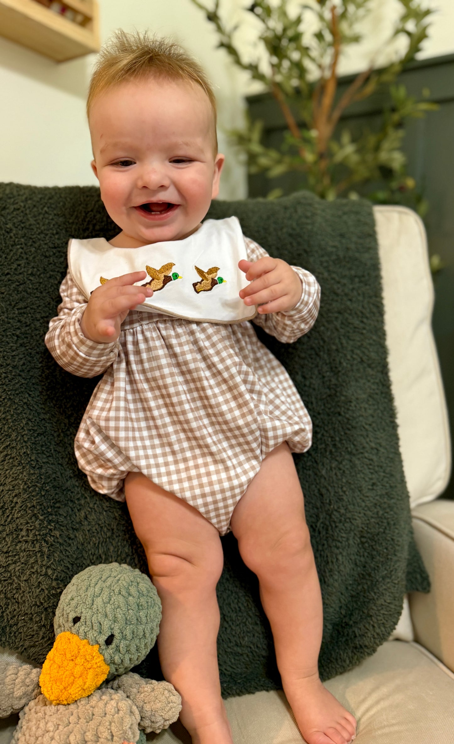 Gingham Embroidered Ducks Bubble