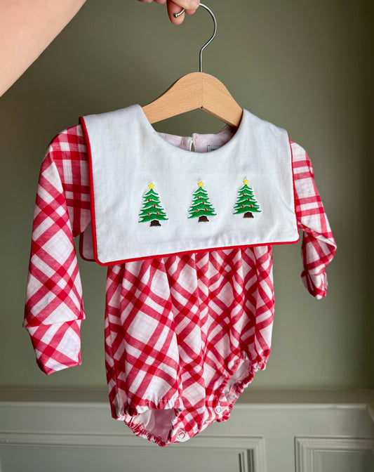 Red Plaid & Embroidered Christmas Trees Bubble