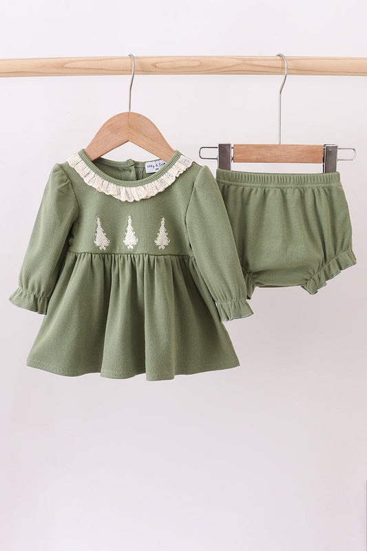 Ribbed Embroidered Christmas Tree Bloomer Set