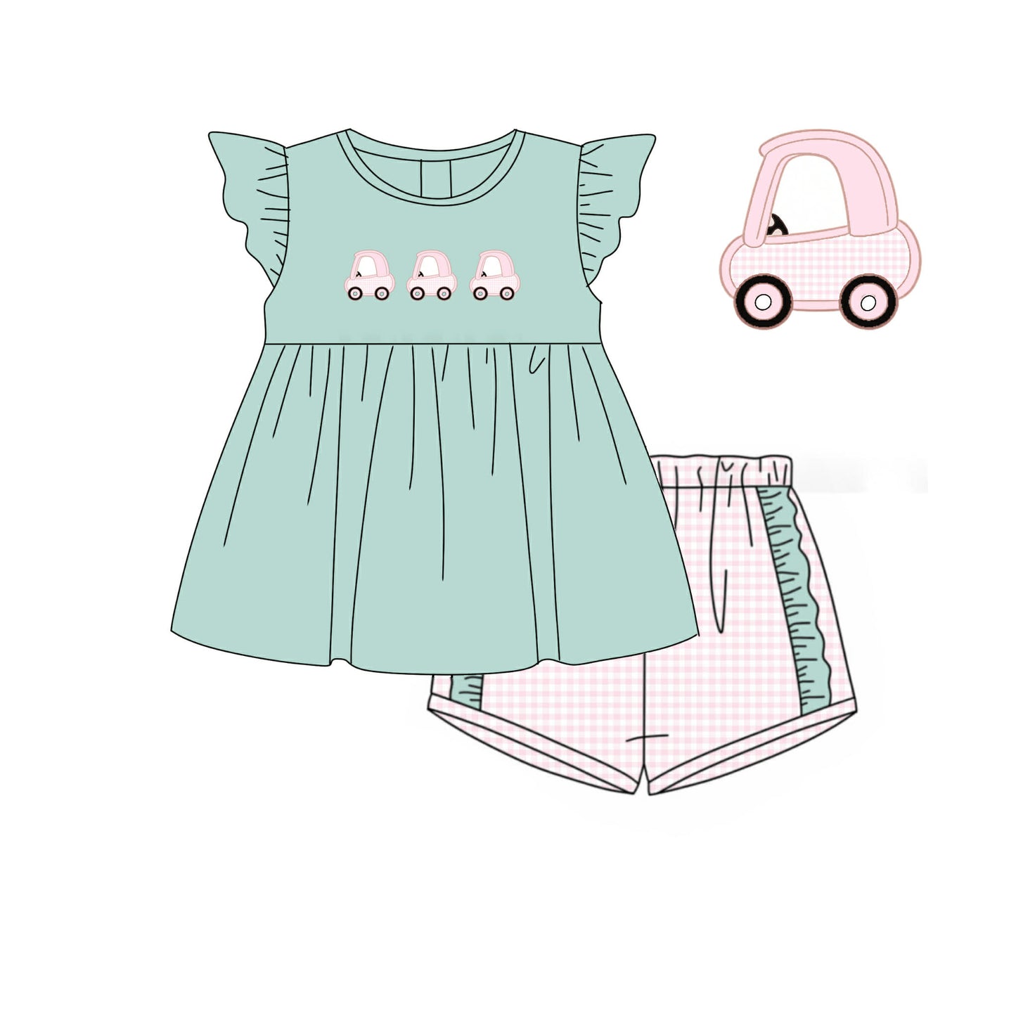 PO10 Appliqué Pink Cozy Coupe Short Set