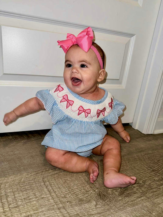 Pink Bow Embroidered Smock