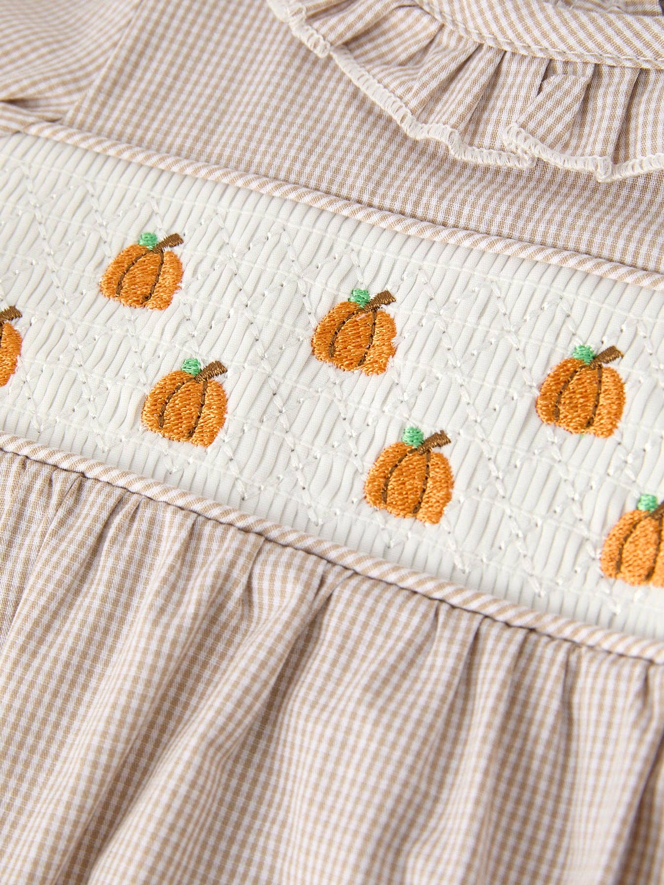Halloween & Thanksgiving Pumpkin Embroidery Smock Romper