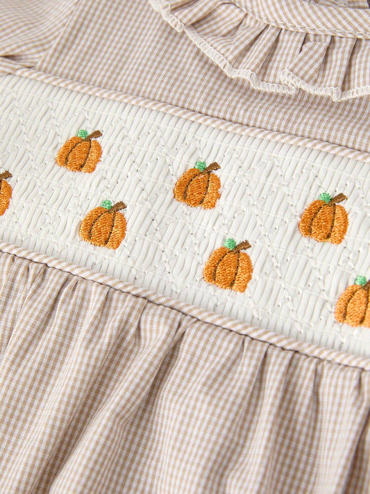 Halloween & Thanksgiving Pumpkin Embroidery Smock Romper